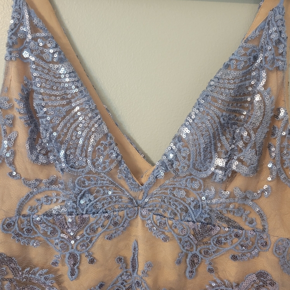 Free People Night Shimmers Pastel Blue Sequinced Mini Babydoll Dress. Size 4 - Picture 13 of 14